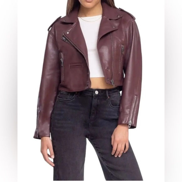 BLANKNYC Faux Leather Crop Moto Jacket. NWT. Head over heels Plum - Picture 2 of 8